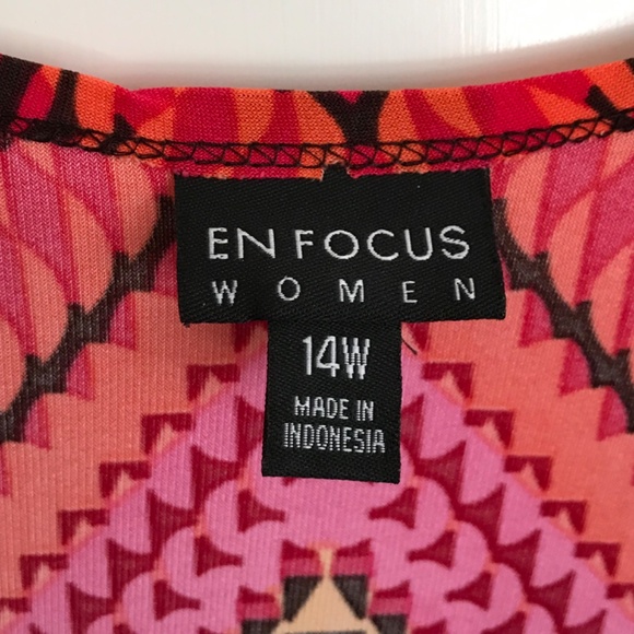 EN FOCUS Maxi Dress Pink Black Retro V Neck Kimono Sleeve Women’s Plus Size 14W - Picture 13 of 16